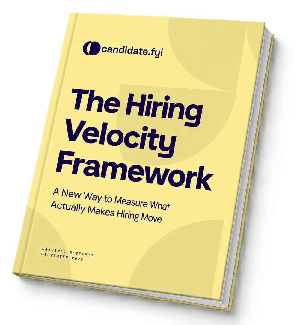 Yellow cover of The Hiring Velocity Framework report by candidate.fyi